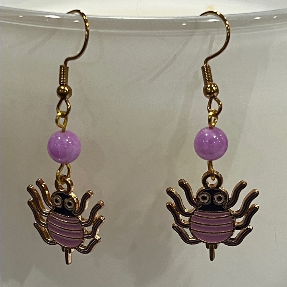 Charming Gold and Purple Spider Earrings